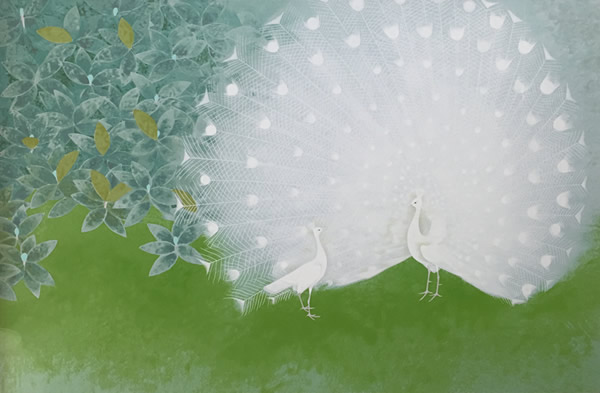 White Peacock, silkscreen by Atsushi UEMURA