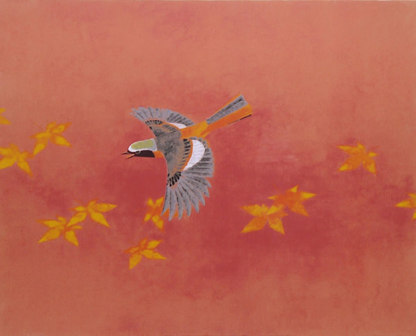Daurian Redstart, silkscreen by Atsushi UEMURA