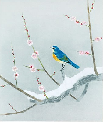 Waiting for Spring, lithograph by Atsushi UEMURA
