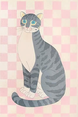 'Cat' woodcut by Junji KAWASHIMA
