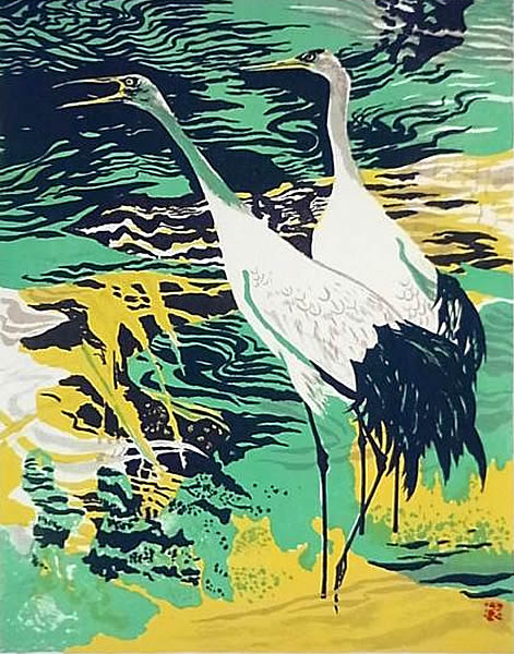 Japanese Crane paintings and prints by Kazuho HIEDA