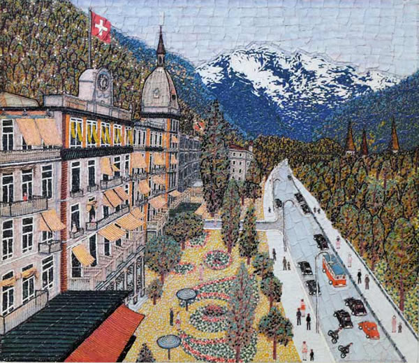 Town in Switzerland, lithograph by Kiyoshi YAMASHITA