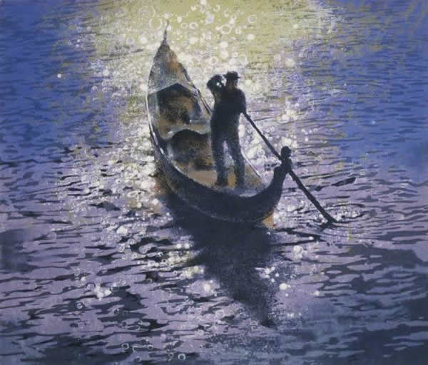 Boat Song, lithograph by Koji MATSUMURA