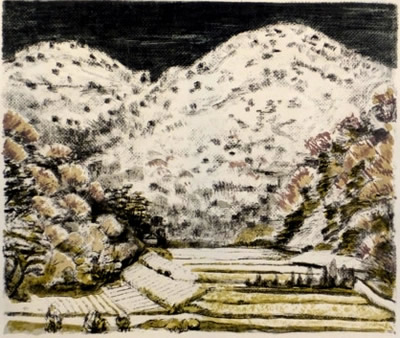 Snowy Day in the New Year, lithograph by Kyujin YAMAMOTO