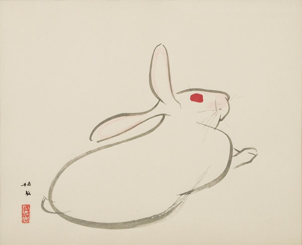 Rabbit, woodcut by Seiho TAKEUCHI