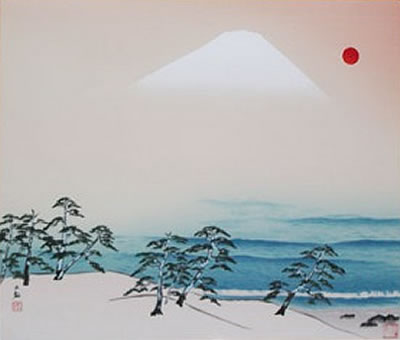 'Sunrise from Mt. Fuji' woodcut by Taikan YOKOYAMA
