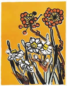 Daffodils, lithograph by Tamako KATAOKA
