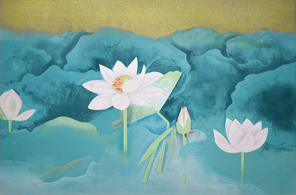 Lotus, lithograph by Togyu OKUMURA