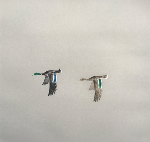 Two Ducks, etching by Atsushi UEMURA