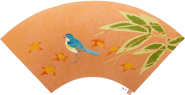 Red-flanked Bluetail, silkscreen by Atsushi UEMURA