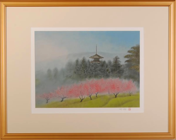 Frame of Peach Blossoms in Full Bloom in a Village, by Chikuhaku SUZUKI