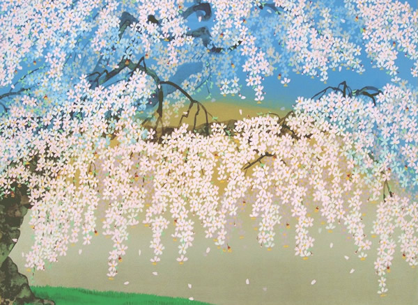 Large Cherry Blossom Tree in Shinden, lithograph, silkscreen by Chinami NAKAJIMA