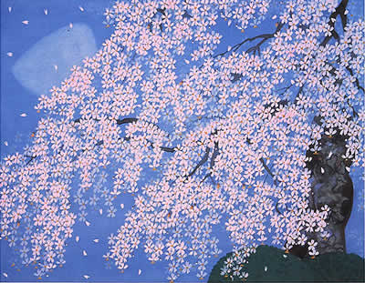 Weeping Cherry at Maruyama Park, lithograph by Chinami NAKAJIMA