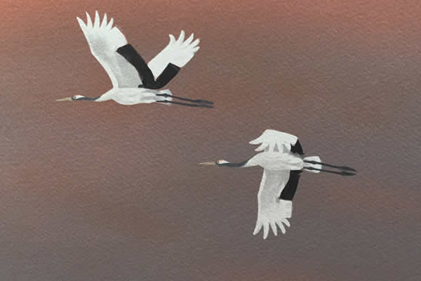 Detail of Sunrise with Flying Cranes, by Chusaku OYAMA