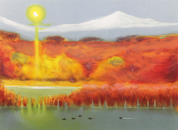 First Snow on the Distant Mountain, lithograph by Genso OKUDA