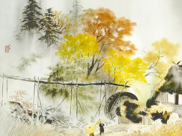 'Colorful Rain' silkscreen by Gyokudo KAWAI
