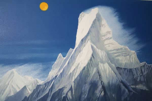Himalayan Moon, lithograph by Horin FUKUOJI