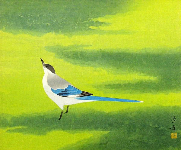 Azure-winged Magpie, woodcut by Hoshun YAMAGUCHI