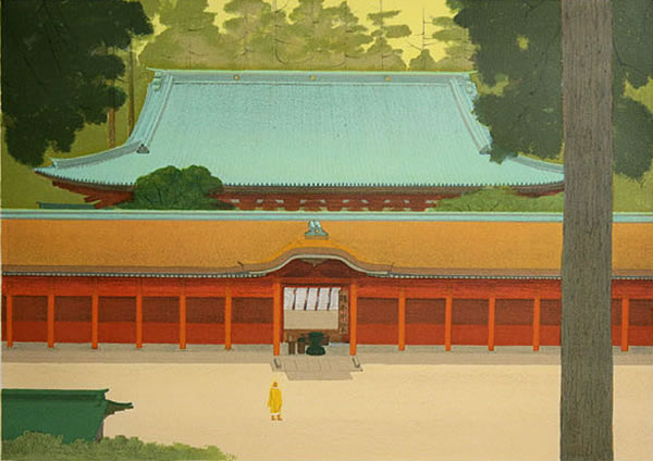 Main Hall of Enryaku-ji Temple, lithograph by Isao HAYASHI