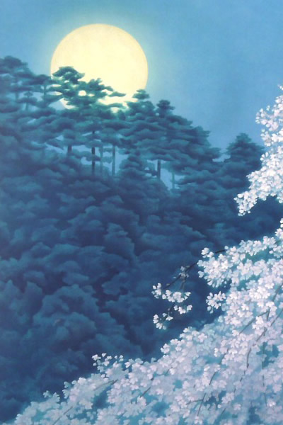 Detail of Cherry Blossoms at Night, by Kaii HIGASHIYAMA