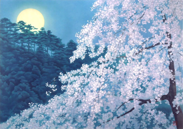 Cherry Blossoms at Night, lithograph by Kaii HIGASHIYAMA
