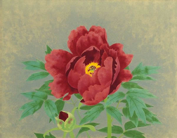 Red Peony, lithograph by Kayo YAMAGUCHI