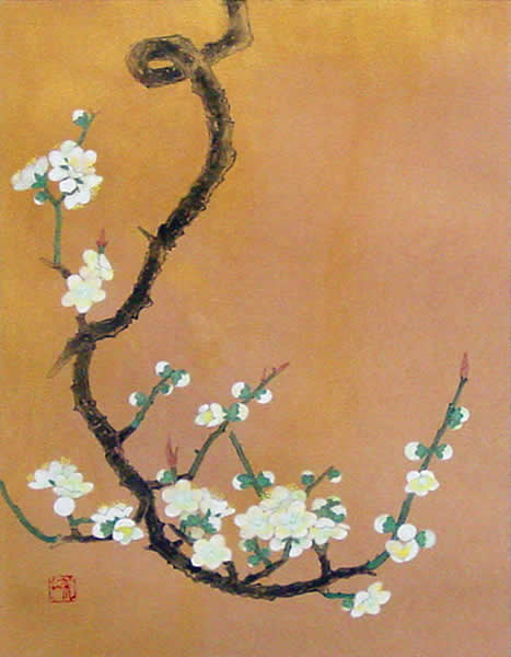 A sprig of Plum Blossoms, lithograph by Kazuko GOKURA
