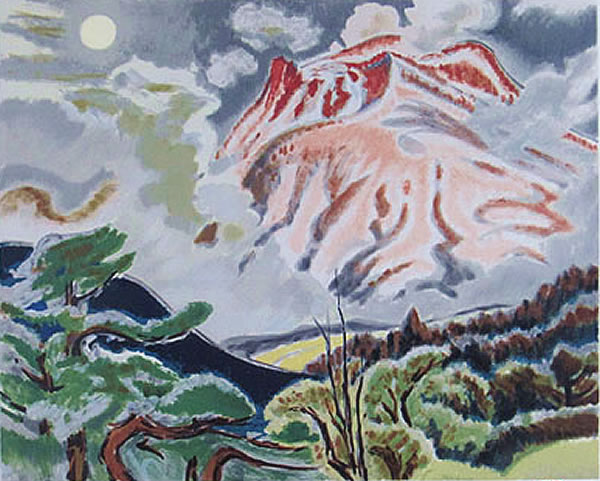 'Mount Asama at Dawn' lithograph by Keizo KOYAMA