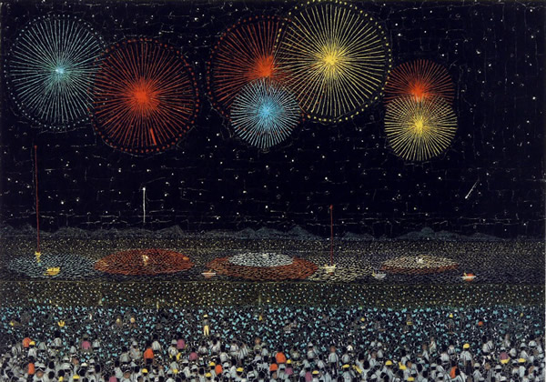 Fireworks in Nagaoka, lithograph by Kiyoshi YAMASHITA