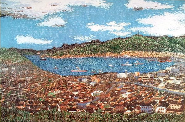 Landscape of Nagasaki, lithograph by Kiyoshi YAMASHITA