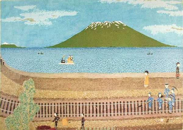 Sakurajima, lithograph by Kiyoshi YAMASHITA