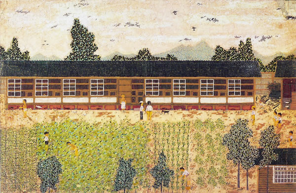 Rural School, lithograph by Kiyoshi YAMASHITA