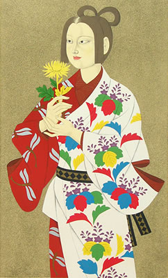 'Woman with Chrysanthemum' lithograph by Kohei MORITA