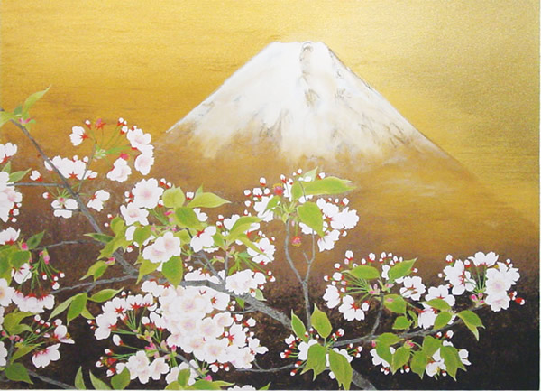 Mount Fuji and Cherry Blossoms, silkscreen by Koichi NABATAME