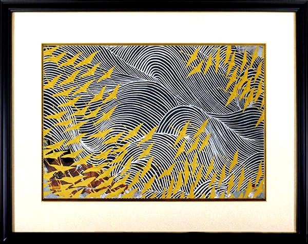 Frame of Wave and cranes-Felicitation, by Matazo KAYAMA