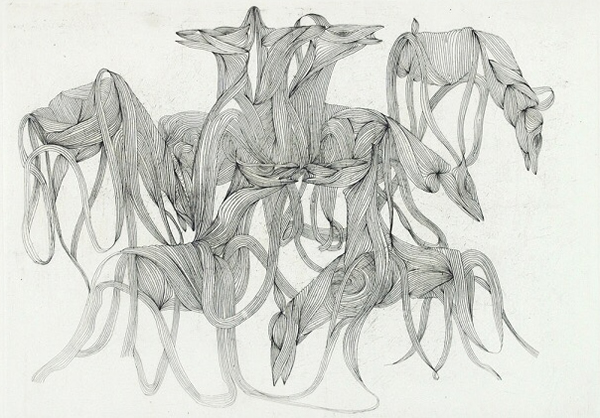 Deer, etching by Matazo KAYAMA