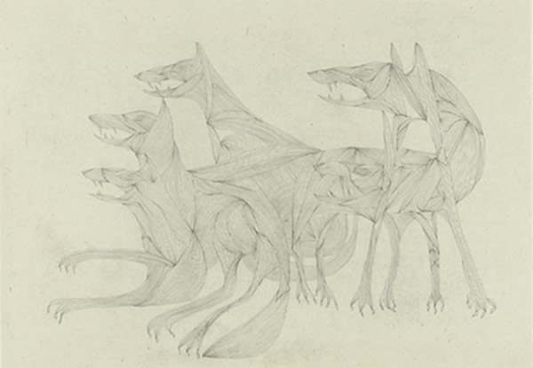 Wolf, etching by Matazo KAYAMA