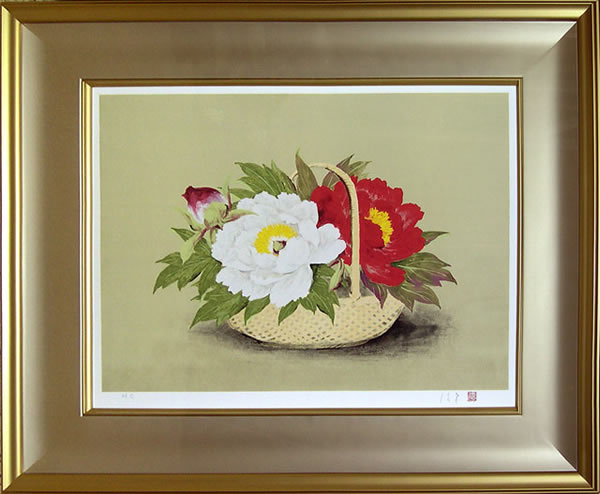 'Peonies' lithograph by Nobutaka OKA