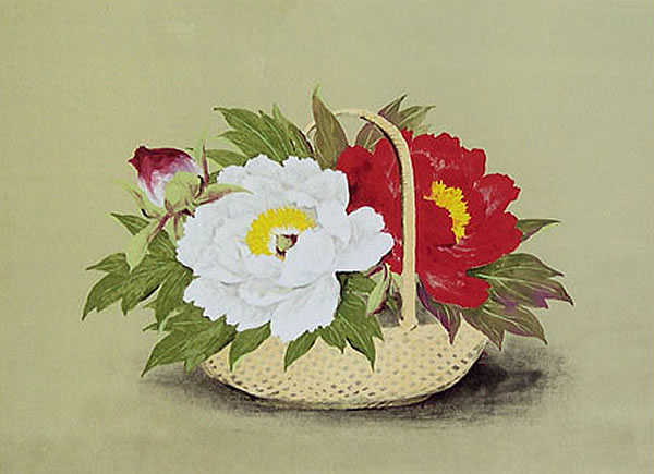 'Peonies' lithograph by Nobutaka OKA