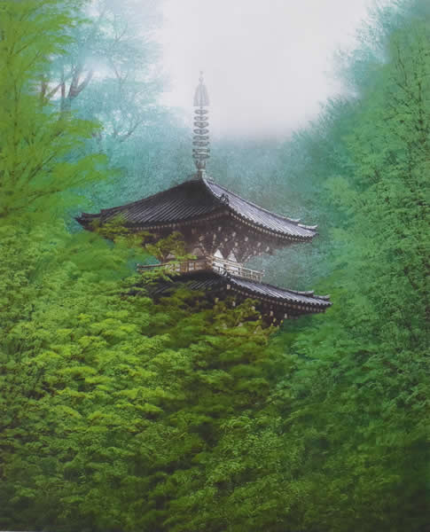 Old temple in the Forest, digital print by Nori SHIMIZU