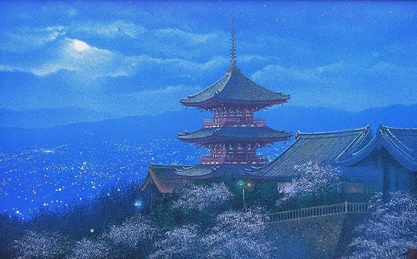 Lights of Kyoto, lithograph by Nori SHIMIZU