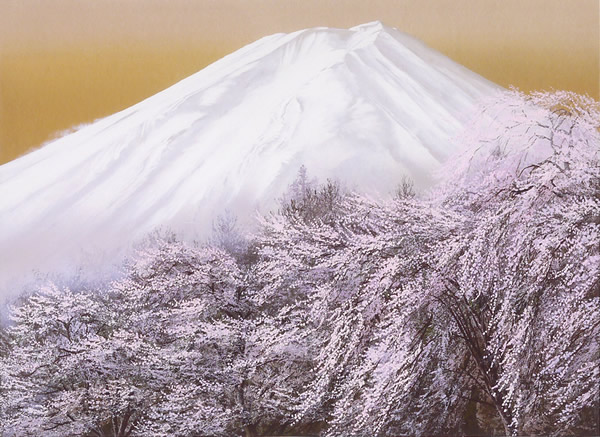 Mount Fuji and Cherry Blossoms, lithograph by Nori SHIMIZU