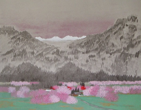 Kiso in Spring, lithograph by Reiji HIRAMATSU
