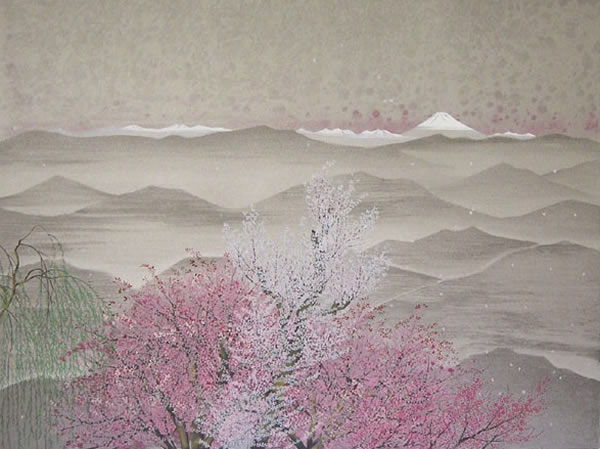 At Mountain Pass, lithograph by Reiji HIRAMATSU