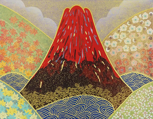 Beautifully Colored Mount Fuji, woodcut by Reiji HIRAMATSU