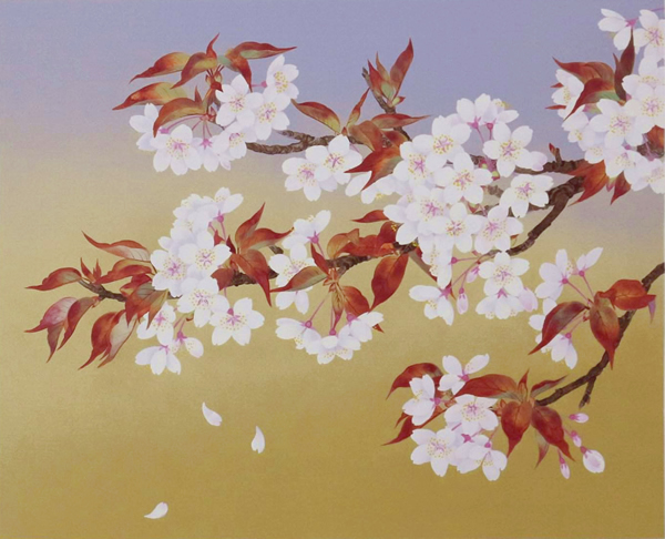 Wild Cherry Blossoms, lithograph by Rieko MORITA