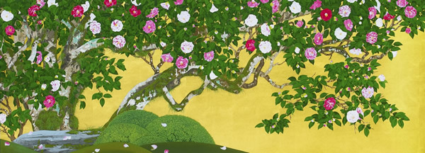 Five-colored Camellia, silkscreen by Rieko MORITA