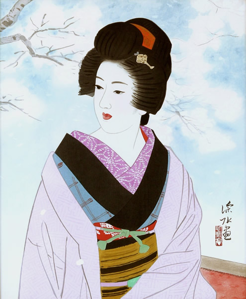 Cherry Blossom and a beautiful woman, woodcut by Shinsui ITO