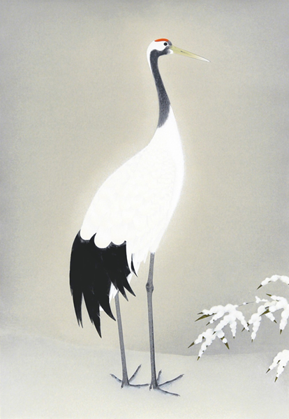 Red-crowned crane (left), silkscreen by Shoko UEMURA