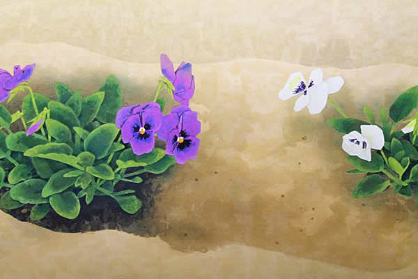 Violet, woodcut by Shoko UEMURA